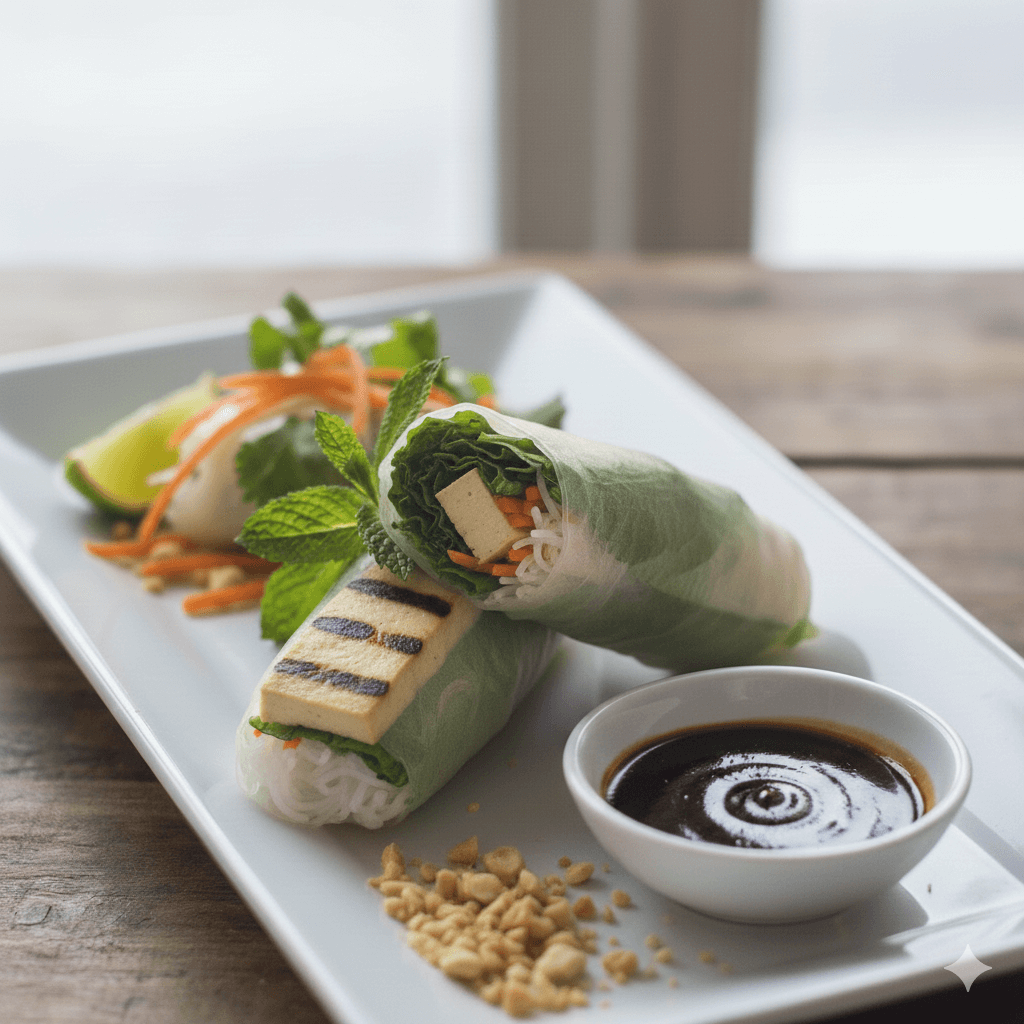 Gegrillter Lachswürfeln mit Gemüse und Terriyaki